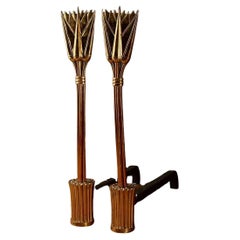 Pair of Antique Bronze Deco Andirons