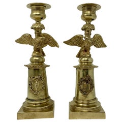 Pair of Antique Bronze Eagle Candleholders, circa 1850