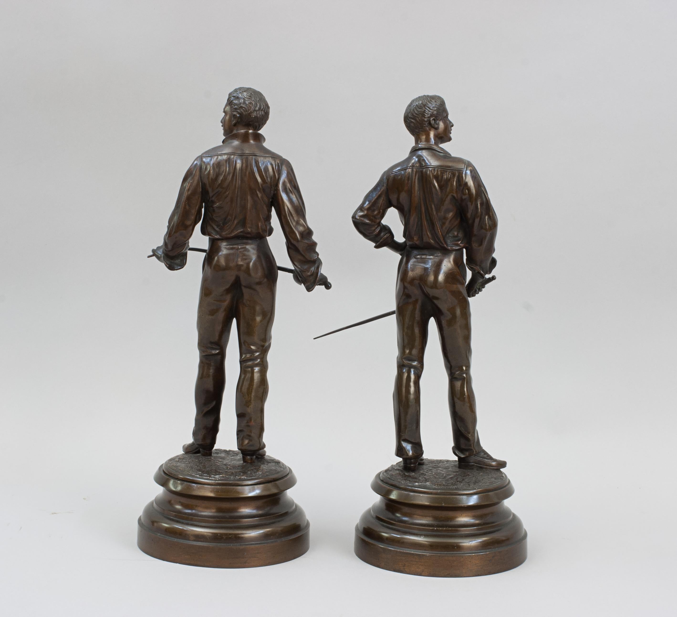 Pair Of Antique Bronze Fencing Figures For Sale 5