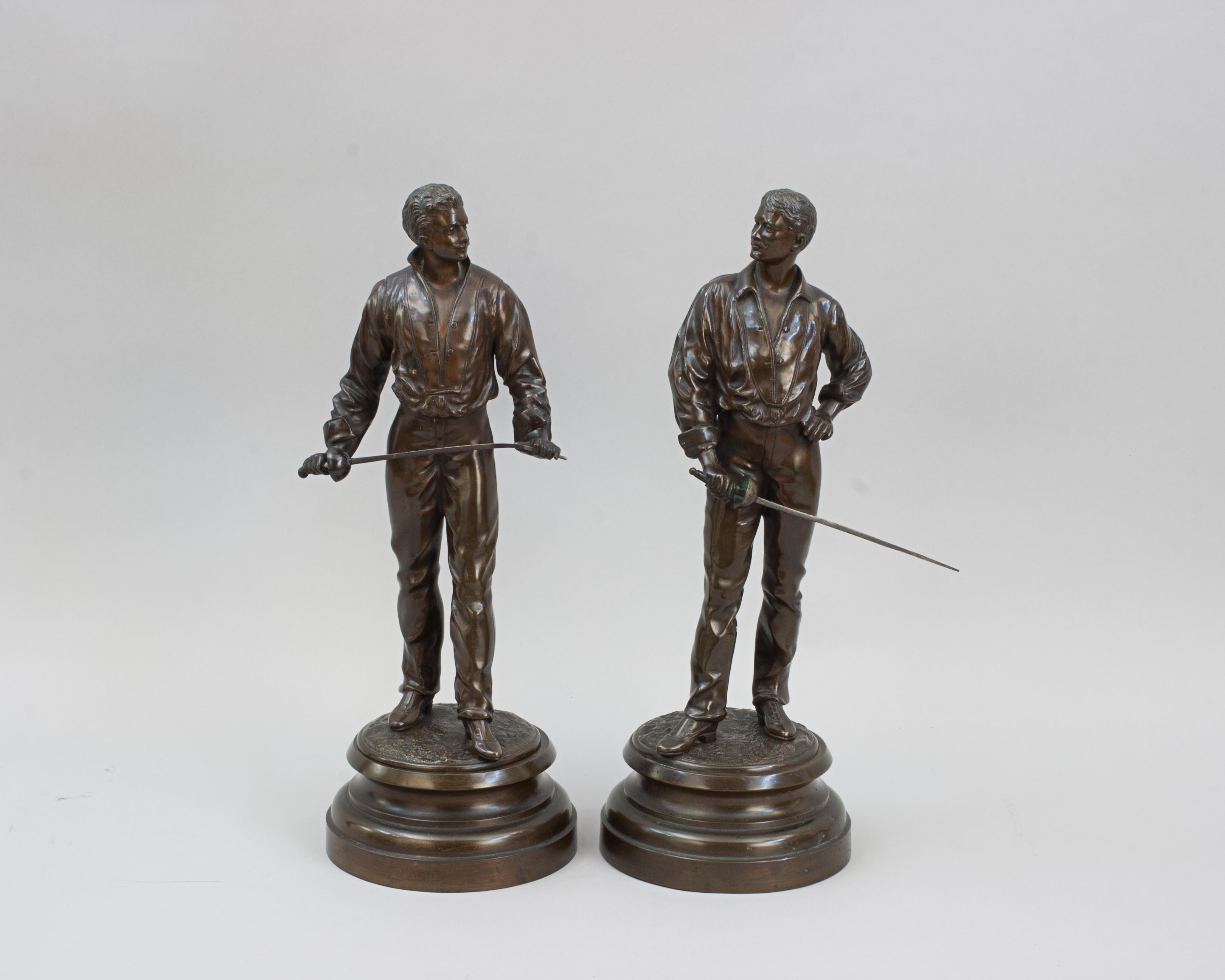 Pair Of Antique Bronze Fencing Figures For Sale 8