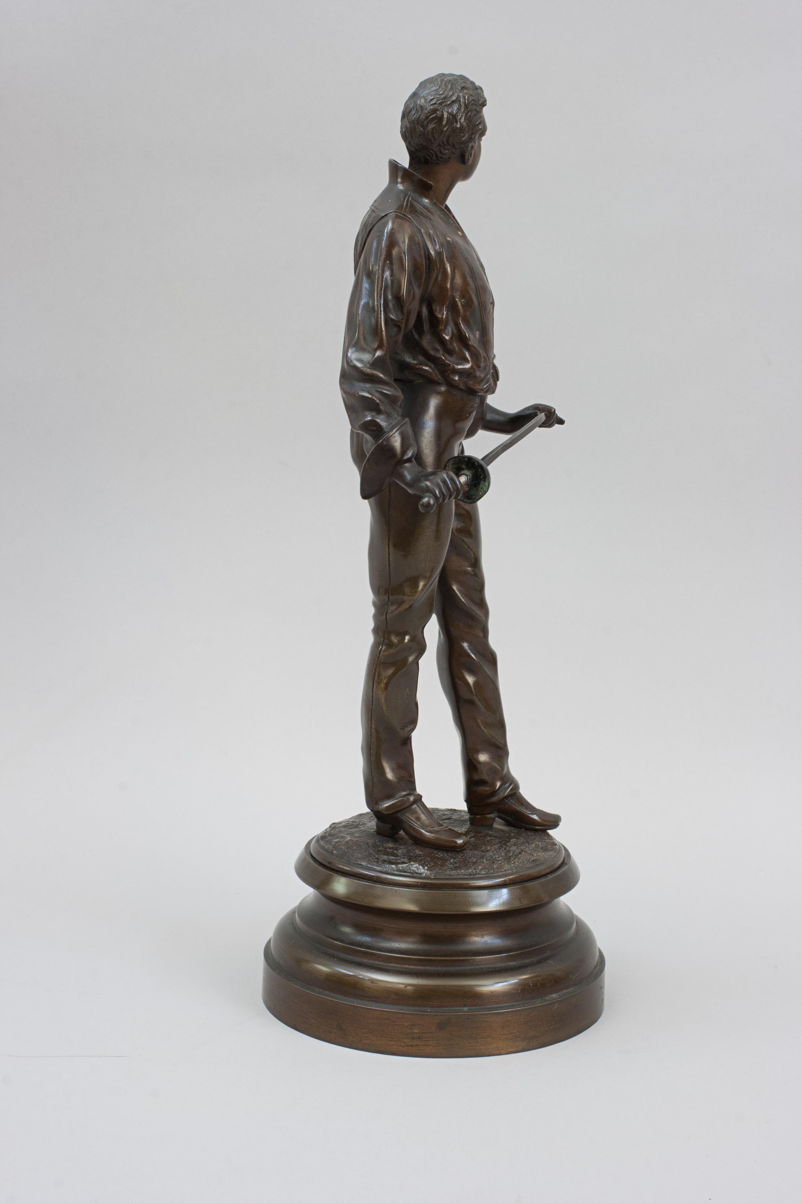 Pair Of Antique Bronze Fencing Figures For Sale 1