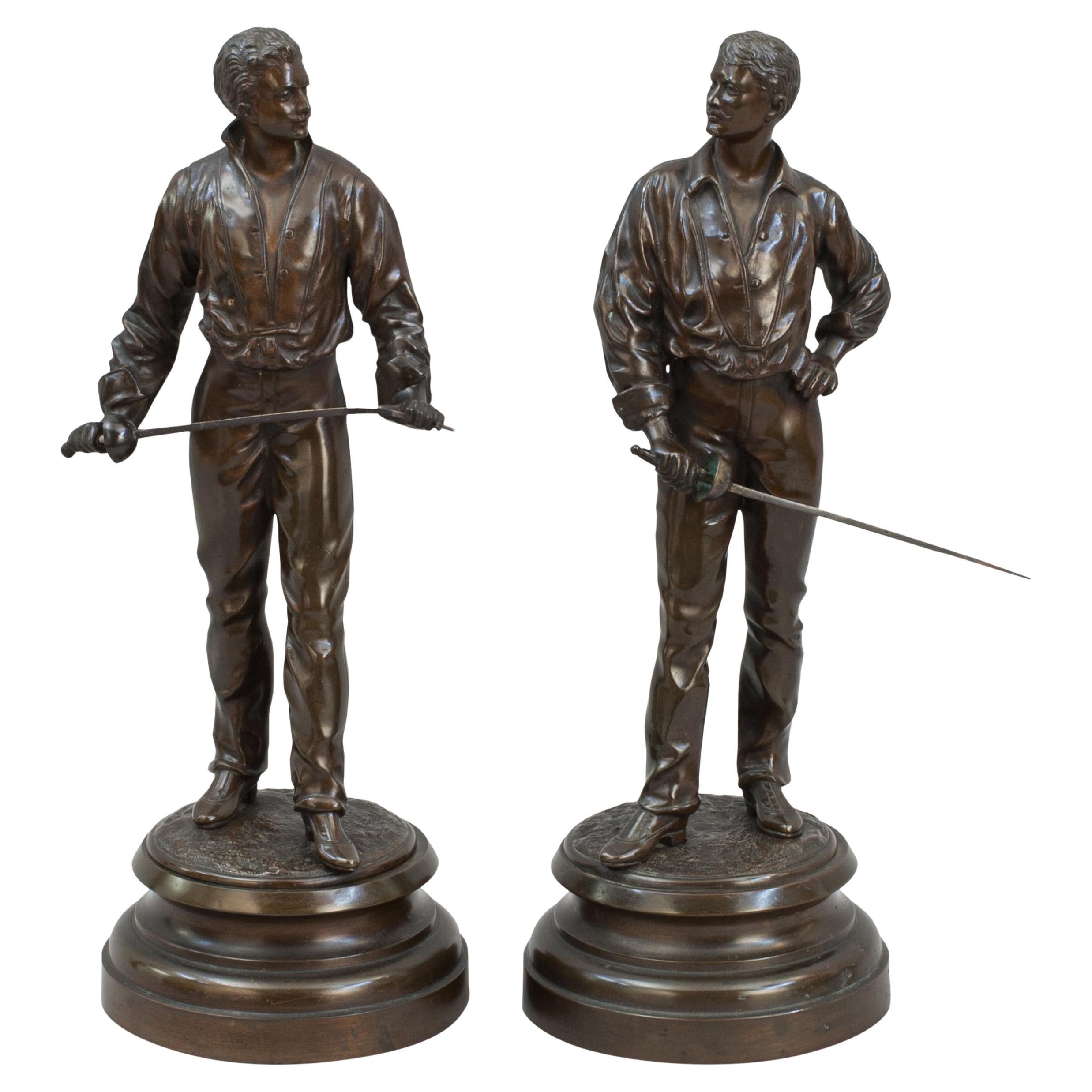 Pair Of Antique Bronze Fencing Figures For Sale