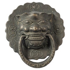 Pair of Antique Bronze Foo Dog Door Knockers