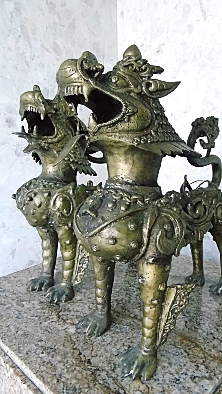 Pair of Antique Bronze Foo Dogs, 1900s For Sale at 1stDibs