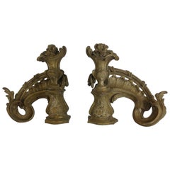 Pair of Antique Bronze French Chenets, c1880