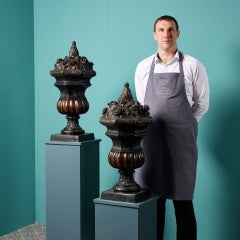 Pair of Antique Bronze French Urn Finials