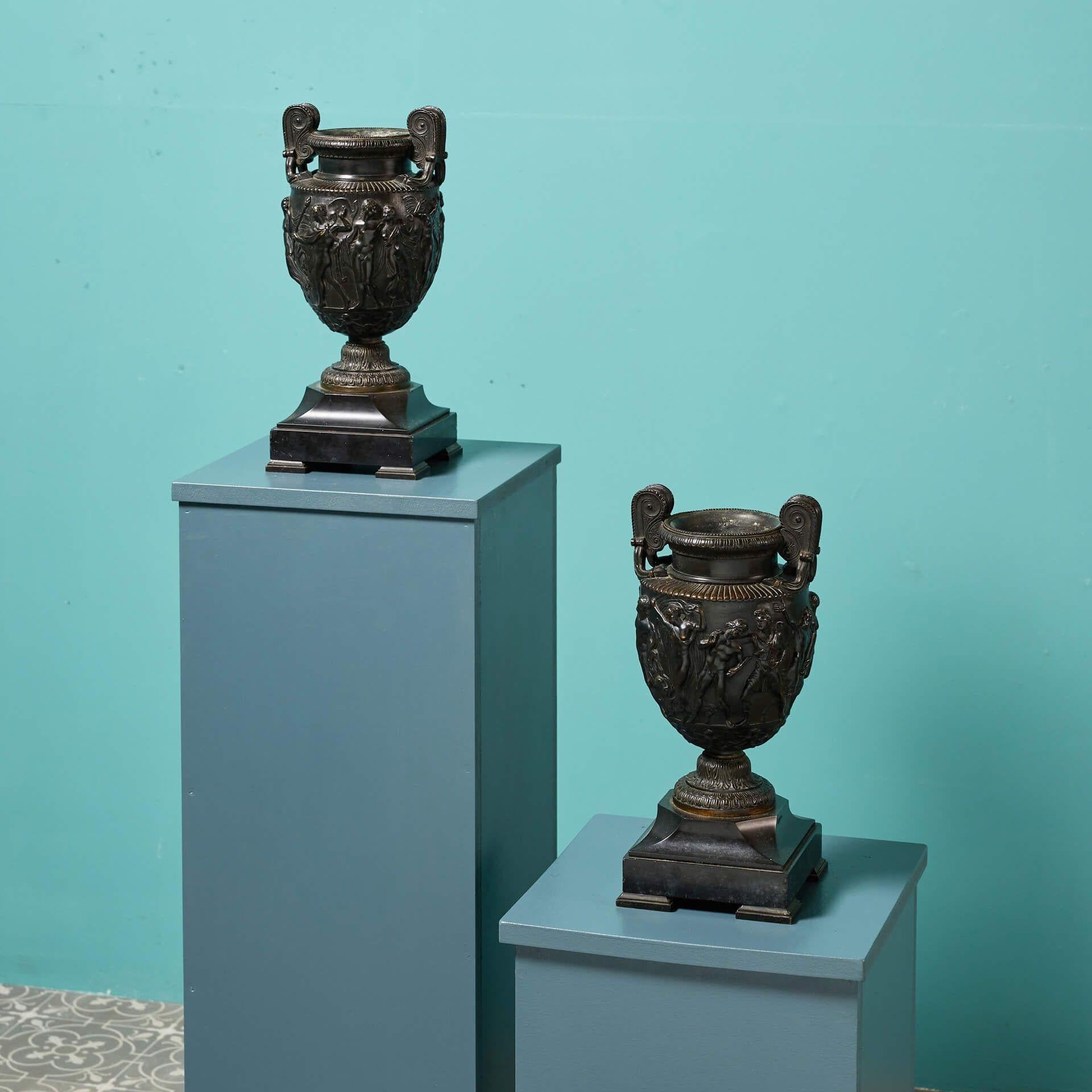 Metal Pair of Antique Bronze Grand Tour Townley Vases For Sale
