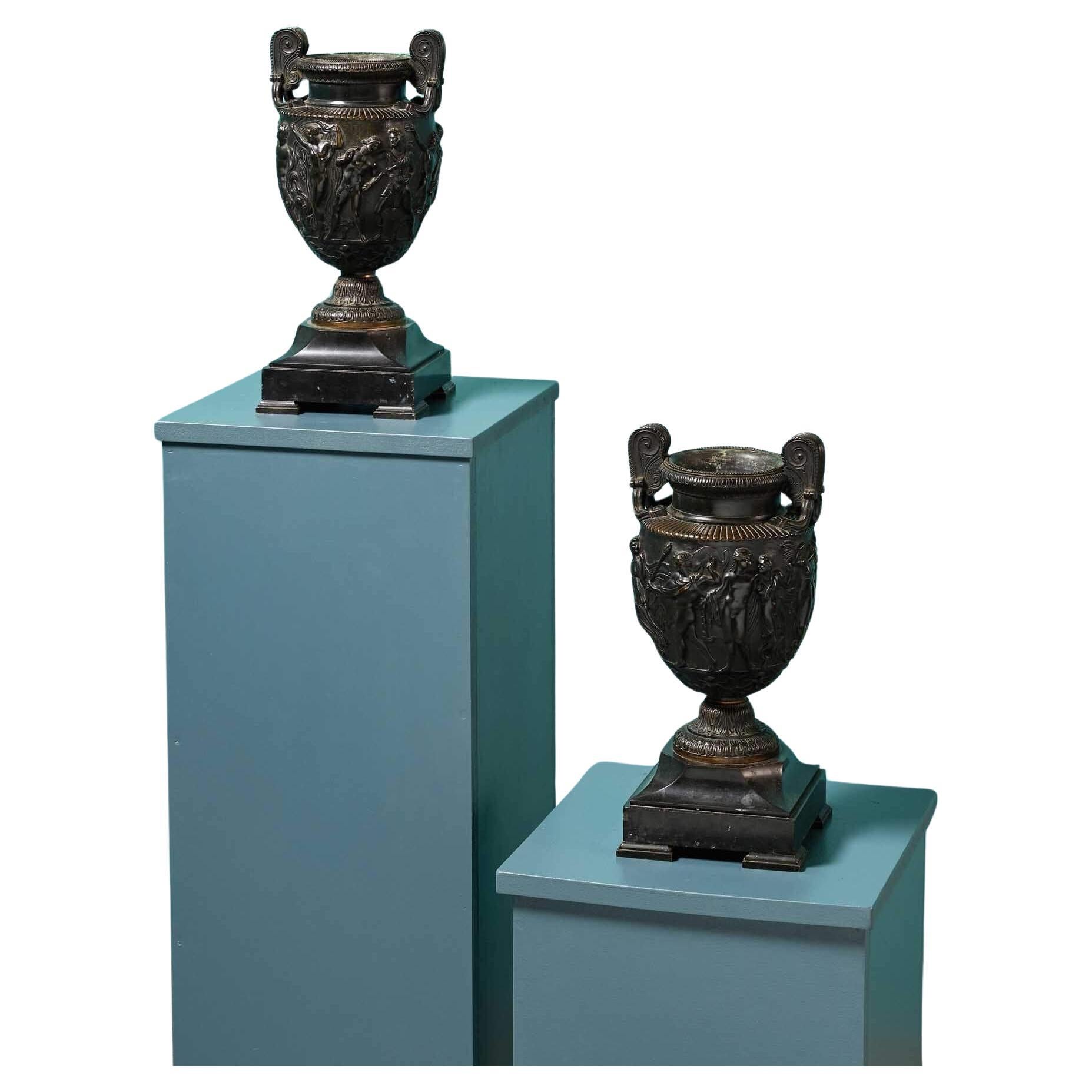 Pair of Antique Bronze Grand Tour Townley Vases For Sale