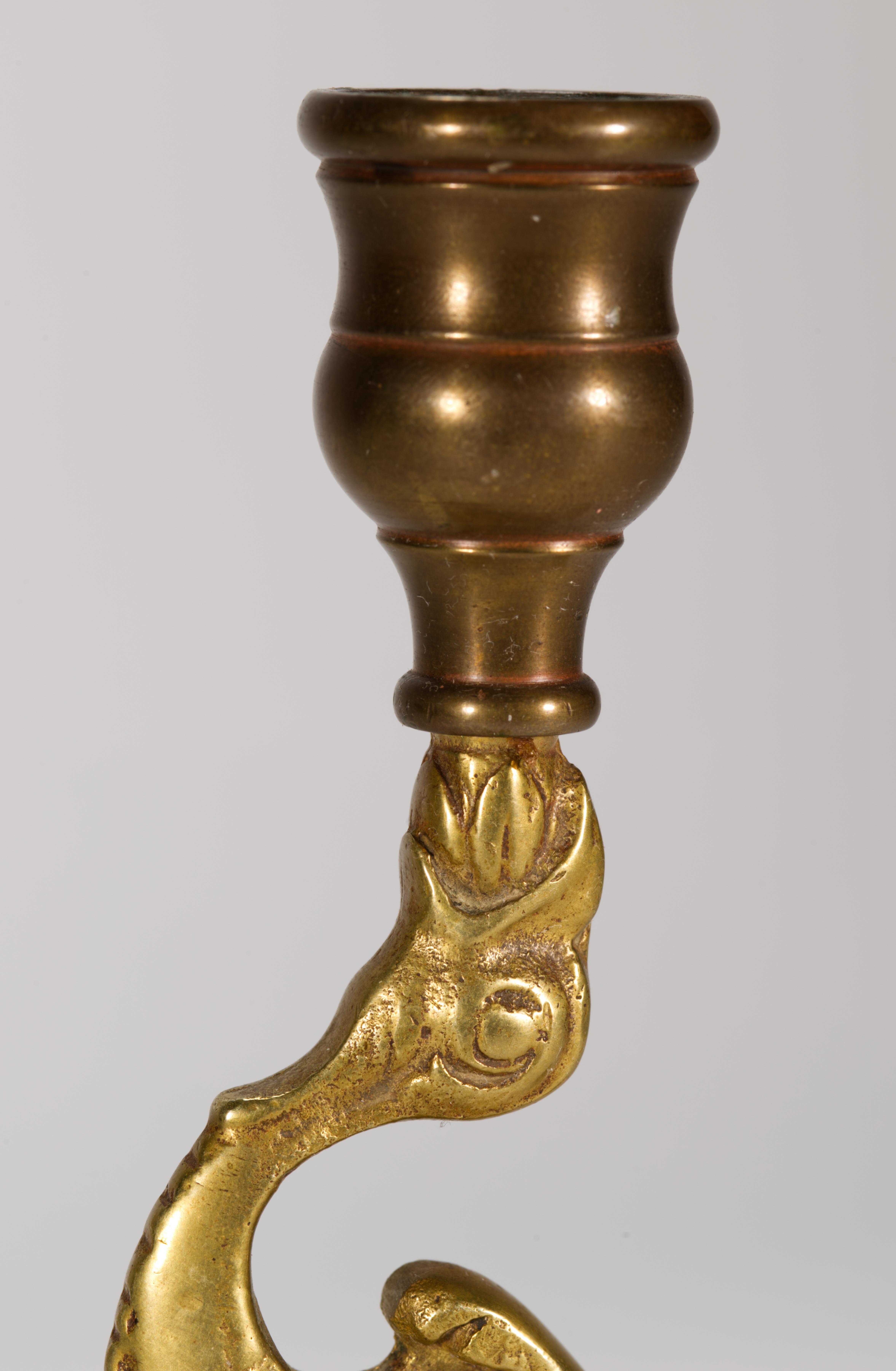 French Pair of Antique Bronze Griffin Candle Holders For Sale
