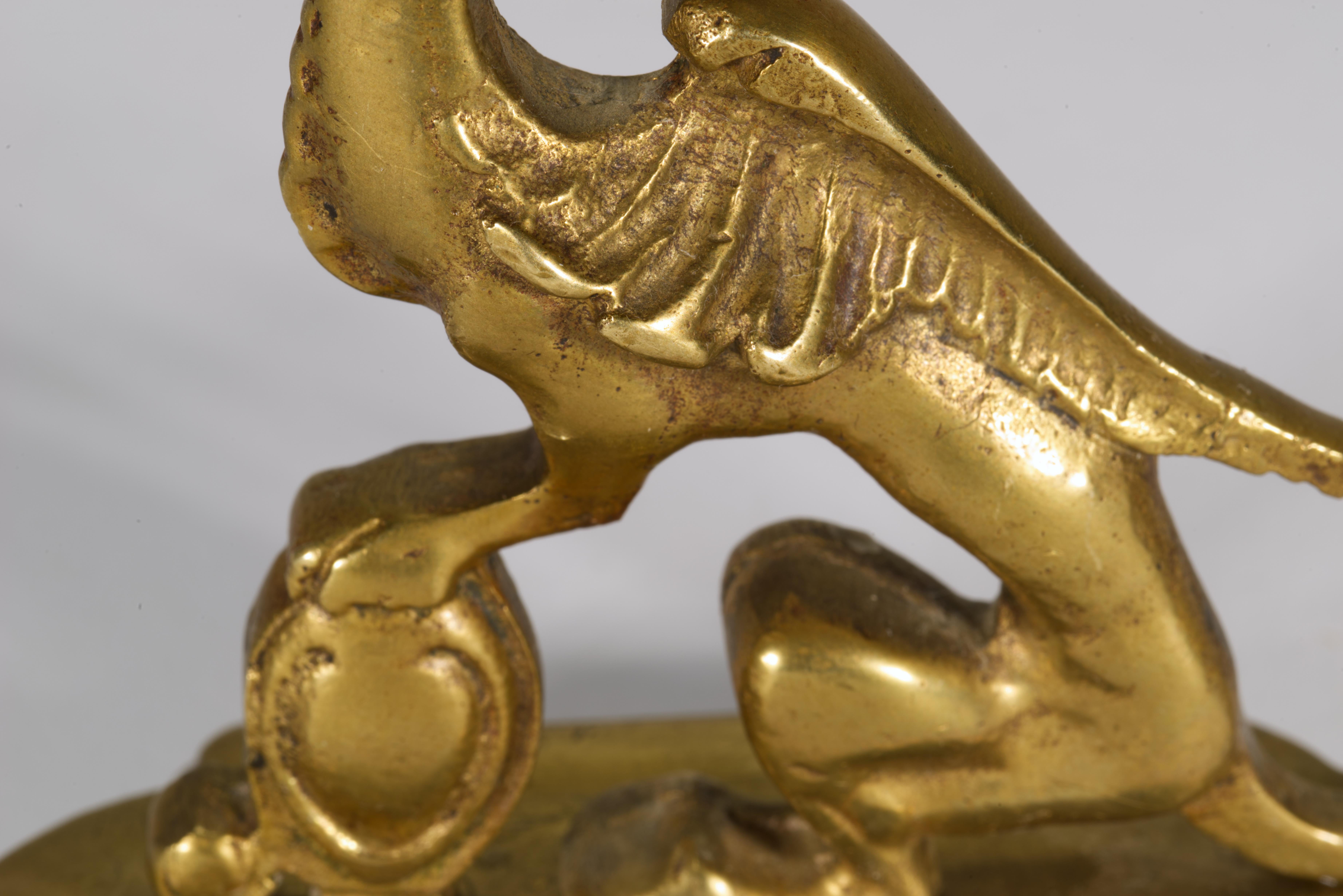 Pair of Antique Bronze Griffin Candle Holders In Good Condition For Sale In Clifton Springs, NY