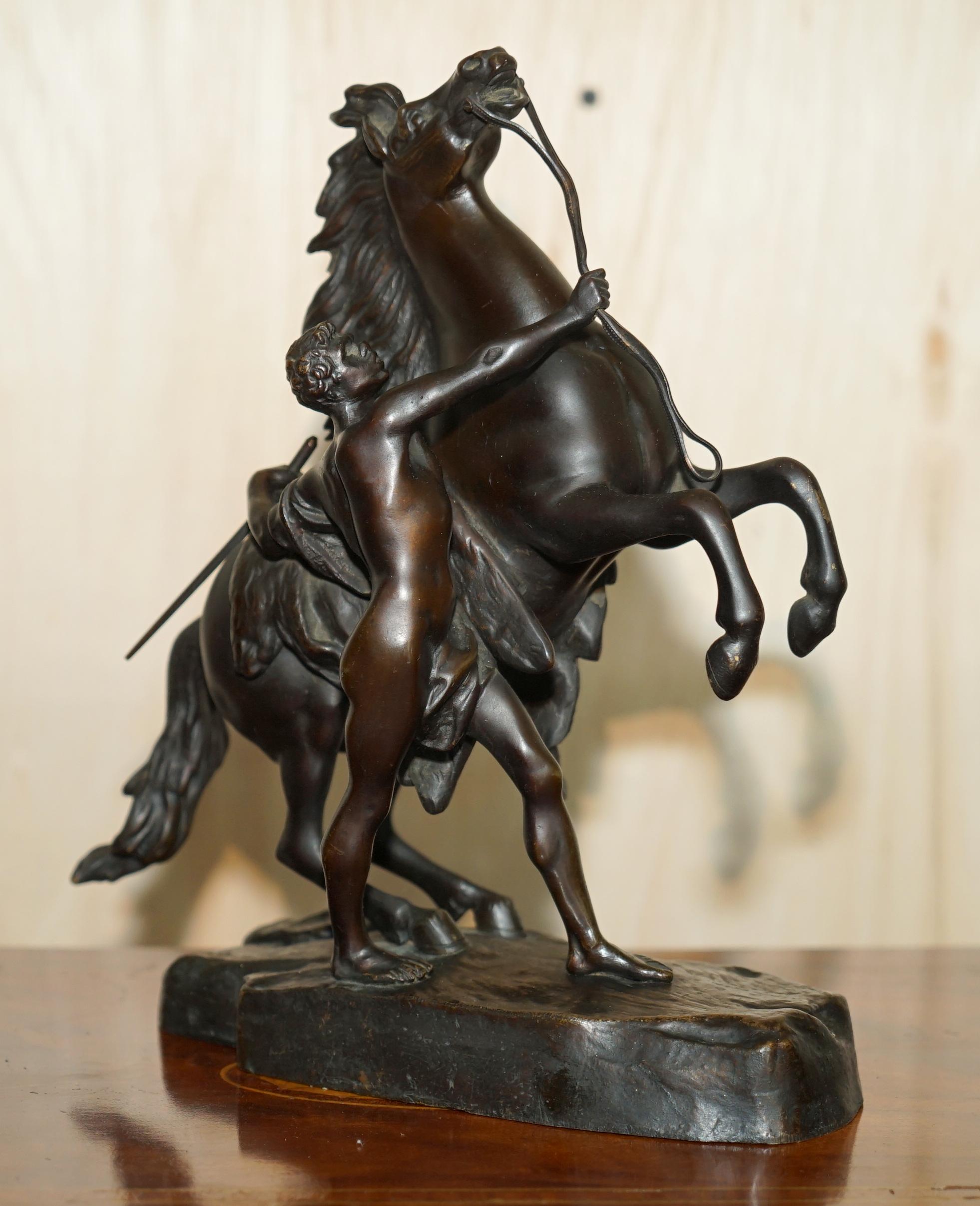 Pair of Antique Bronze Guillaume Coustou Marly Horses Statues as Seen the Louvre For Sale 2
