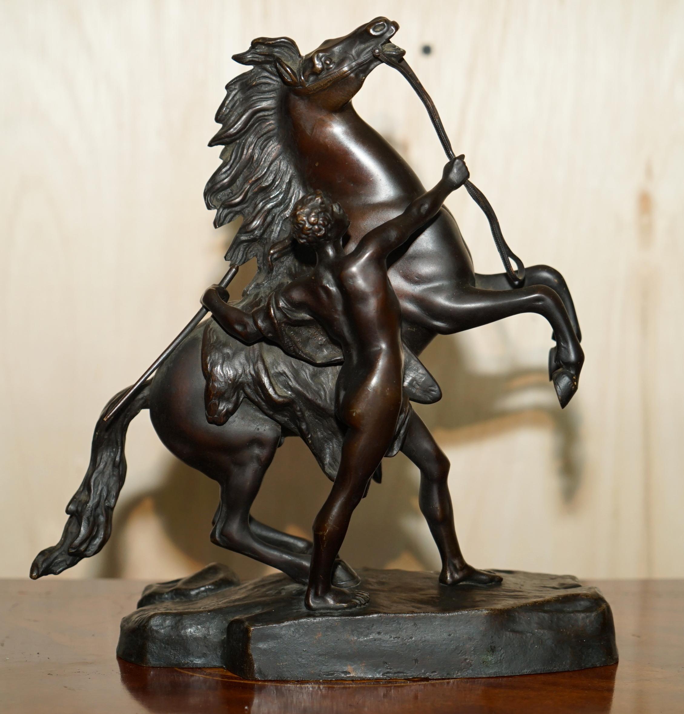 Pair of Antique Bronze Guillaume Coustou Marly Horses Statues as Seen the Louvre For Sale 3