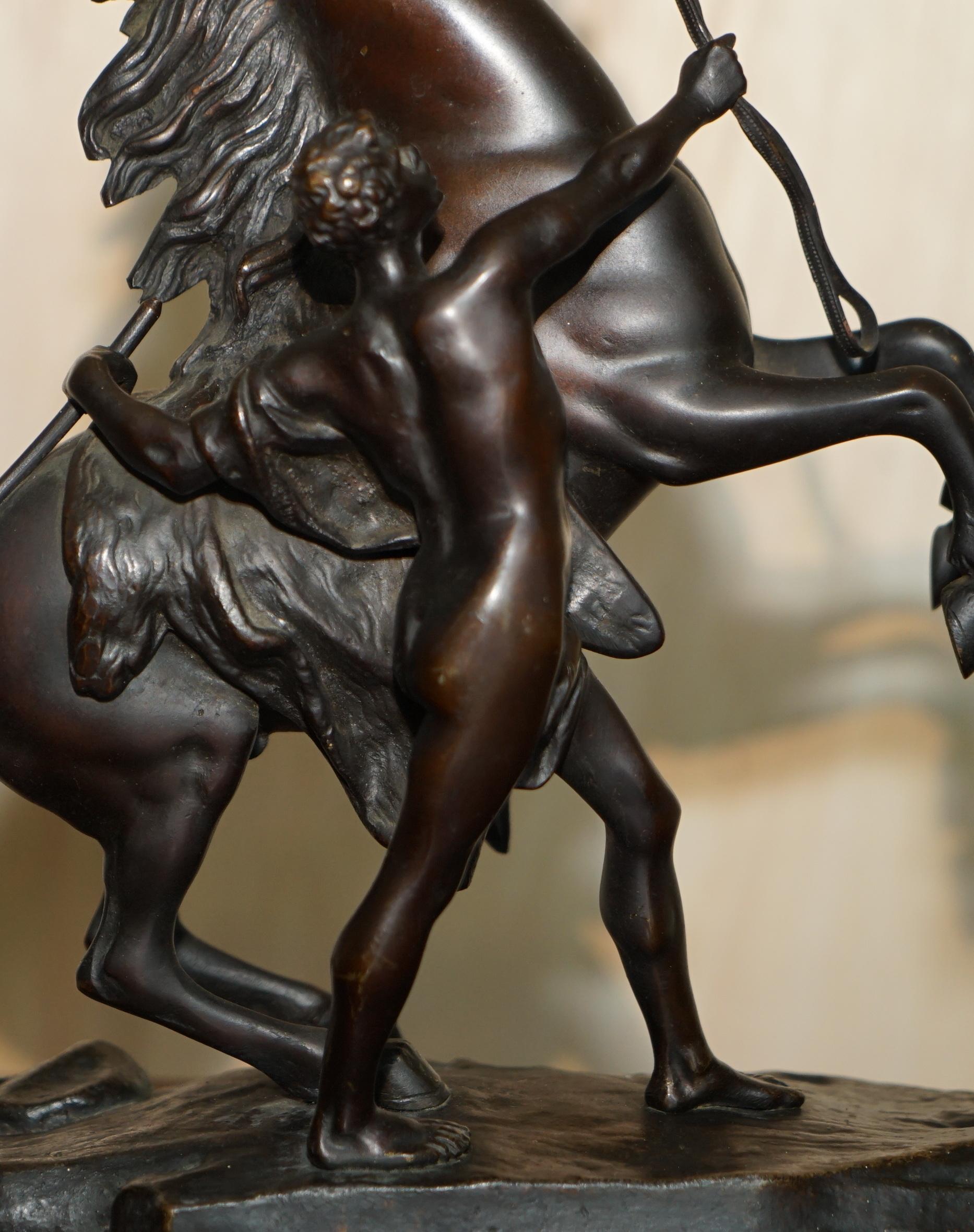 Pair of Antique Bronze Guillaume Coustou Marly Horses Statues as Seen the Louvre For Sale 4