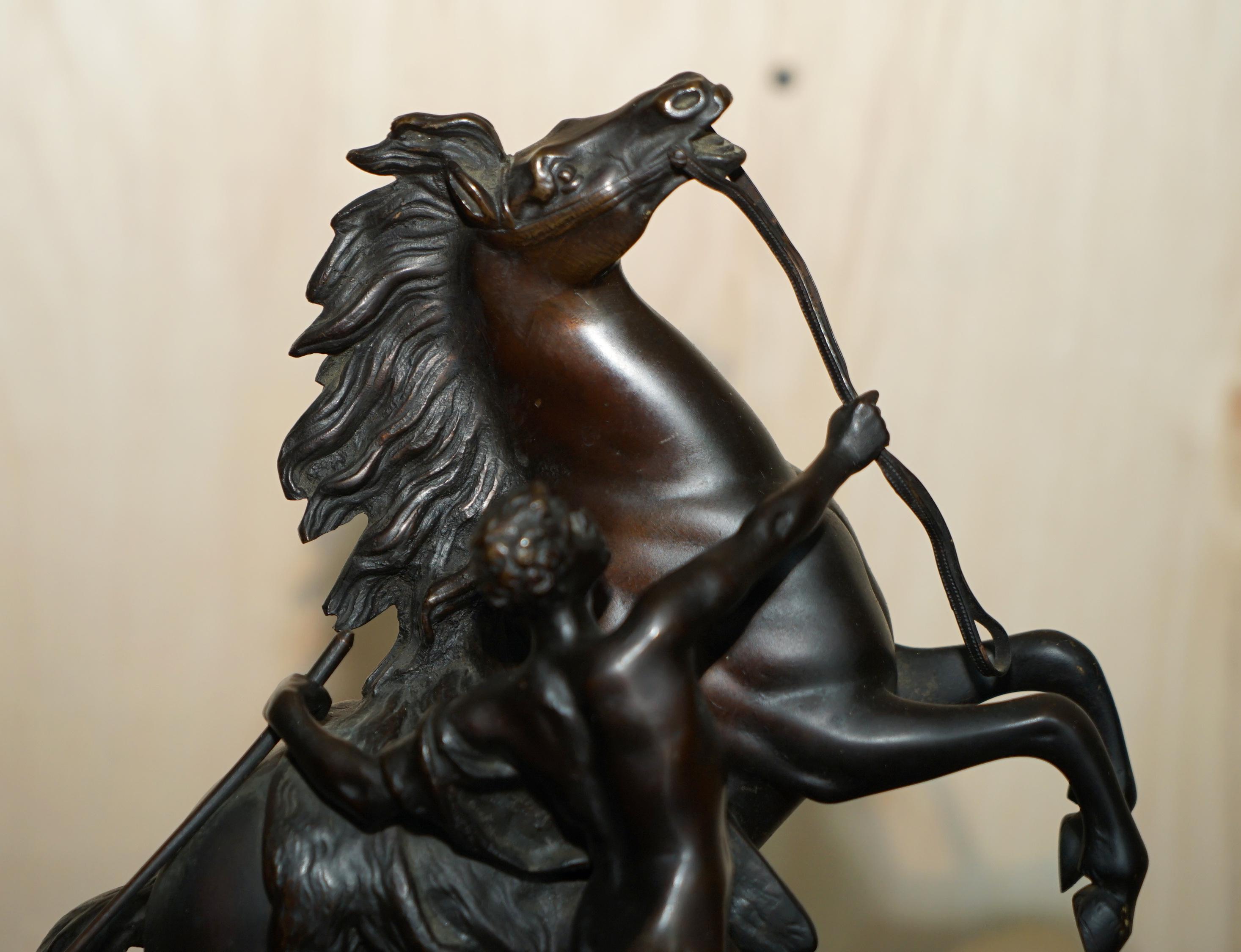 Pair of Antique Bronze Guillaume Coustou Marly Horses Statues as Seen the Louvre For Sale 5