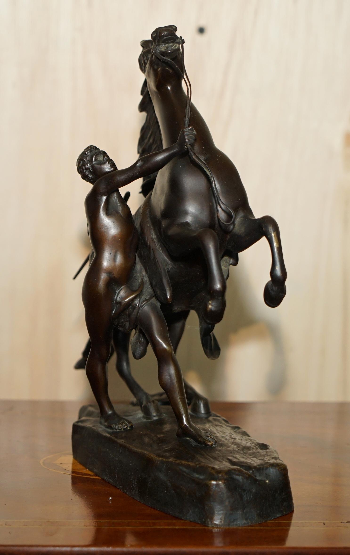 Pair of Antique Bronze Guillaume Coustou Marly Horses Statues as Seen the Louvre For Sale 6