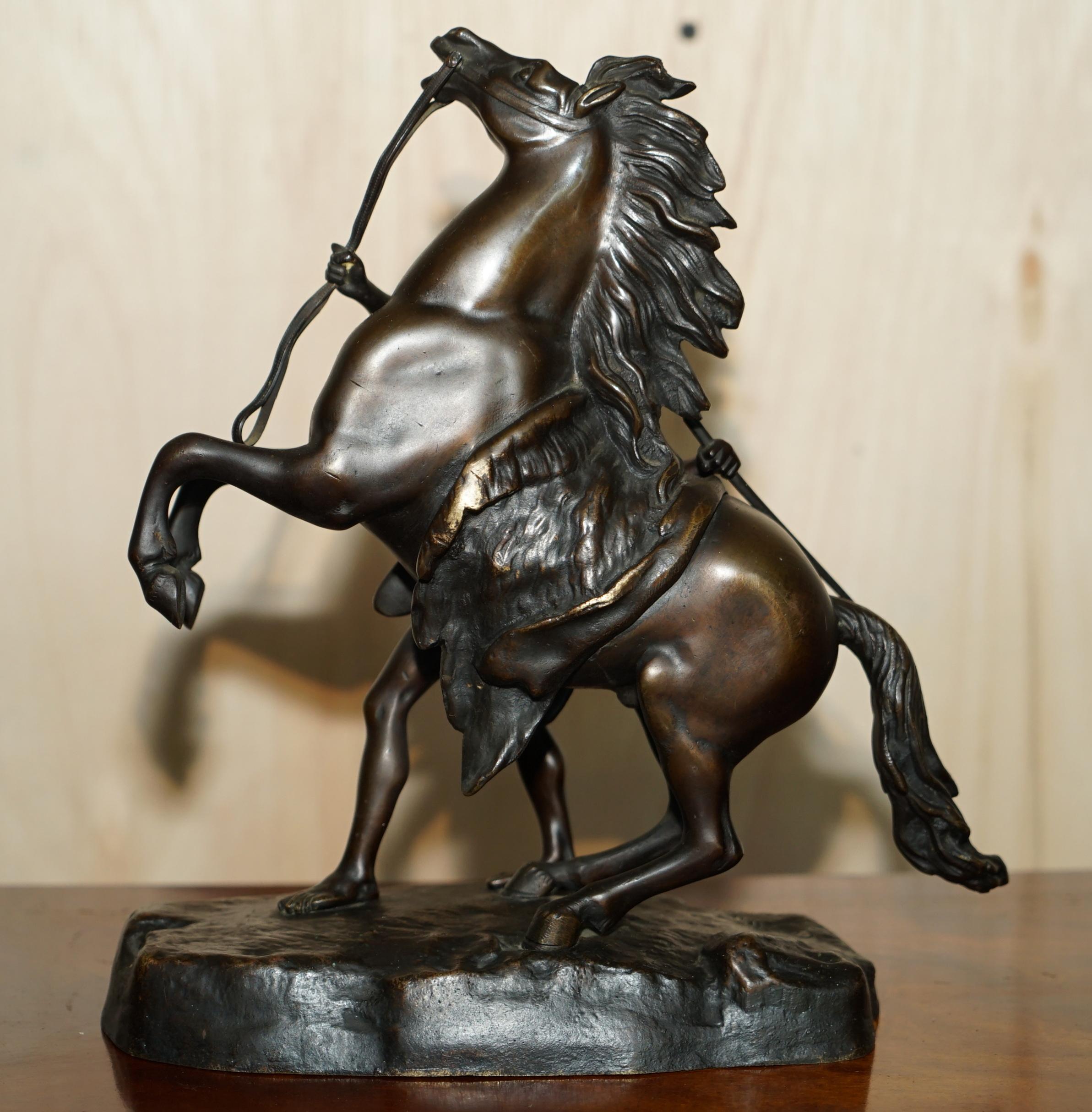 Pair of Antique Bronze Guillaume Coustou Marly Horses Statues as Seen the Louvre For Sale 9