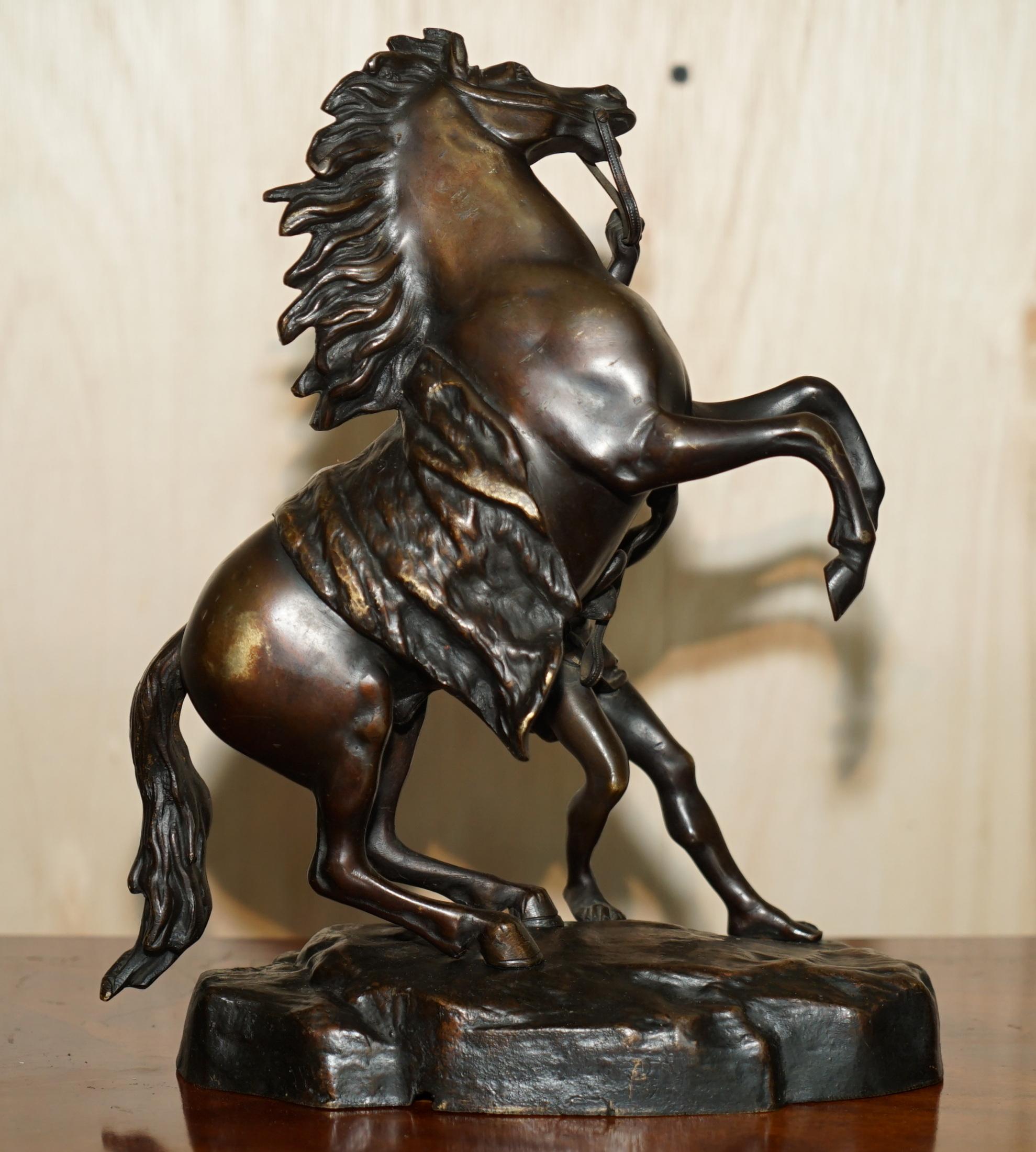 French Pair of Antique Bronze Guillaume Coustou Marly Horses Statues as Seen the Louvre For Sale
