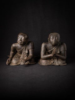 Pair of Antique Bronze Monk Statues from Burma