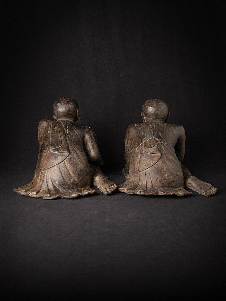 19th Century Pair of Antique Bronze Monk Statues from Burma For Sale