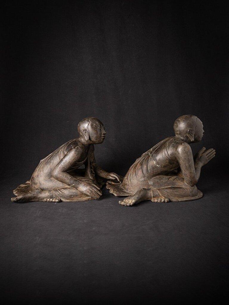 Pair of Antique Bronze Monk Statues from Burma For Sale 1