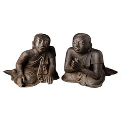 Paar antike Monk-Statues aus Bronze aus Birma