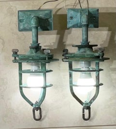 Pair Of Antique Bronze Nautical Marine wall sconces, or Convoy Lights