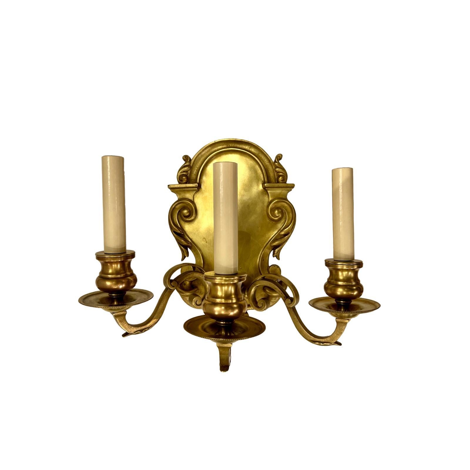 Pair of Antique Bronze Sconces In Good Condition For Sale In New York, NY