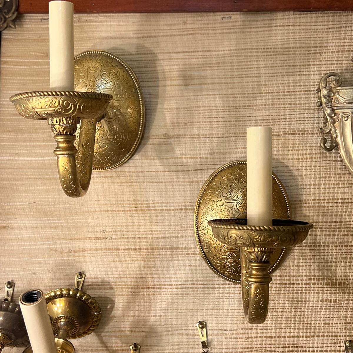 Early 20th Century Pair of Antique Bronze Sconces For Sale