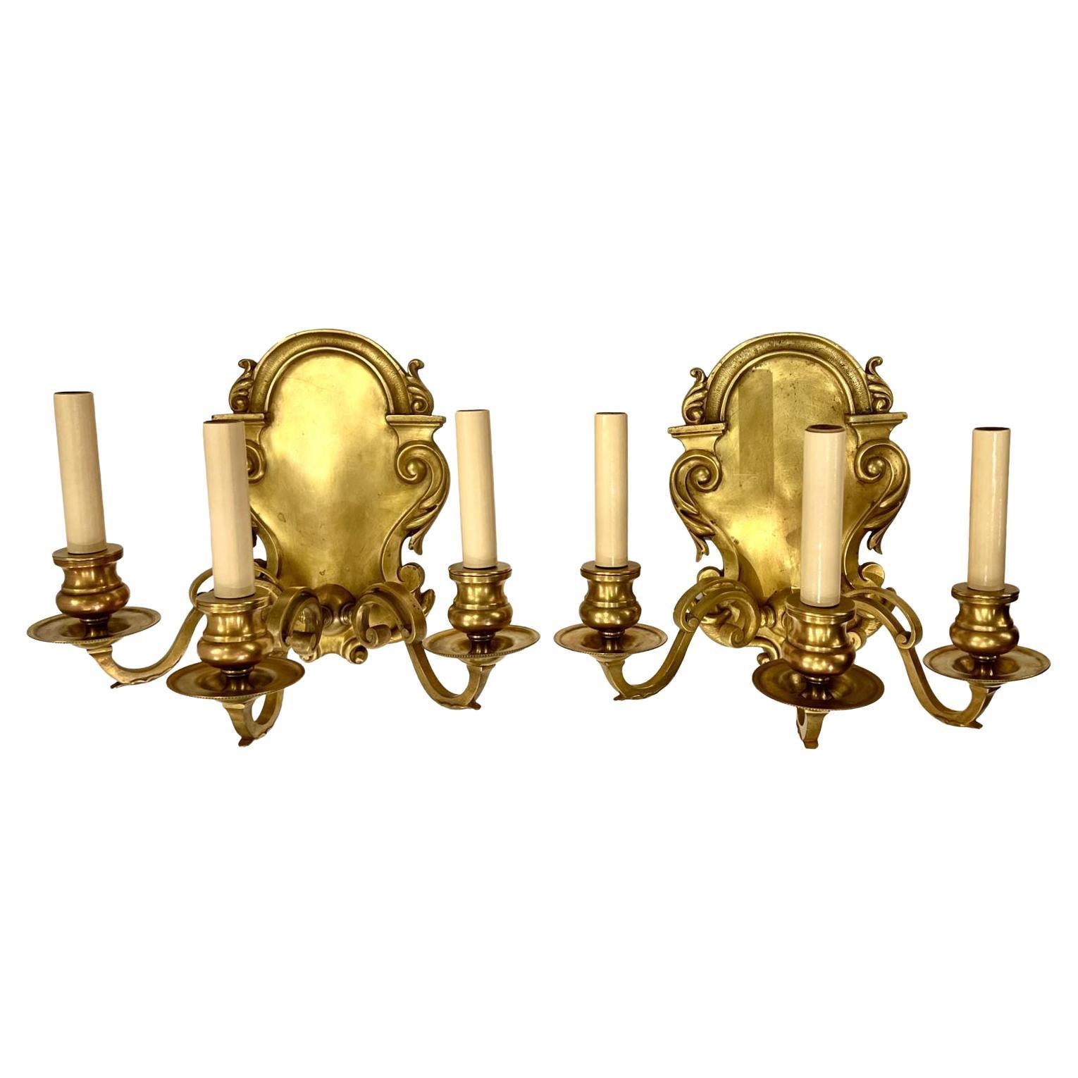 Pair of Antique Bronze Sconces For Sale