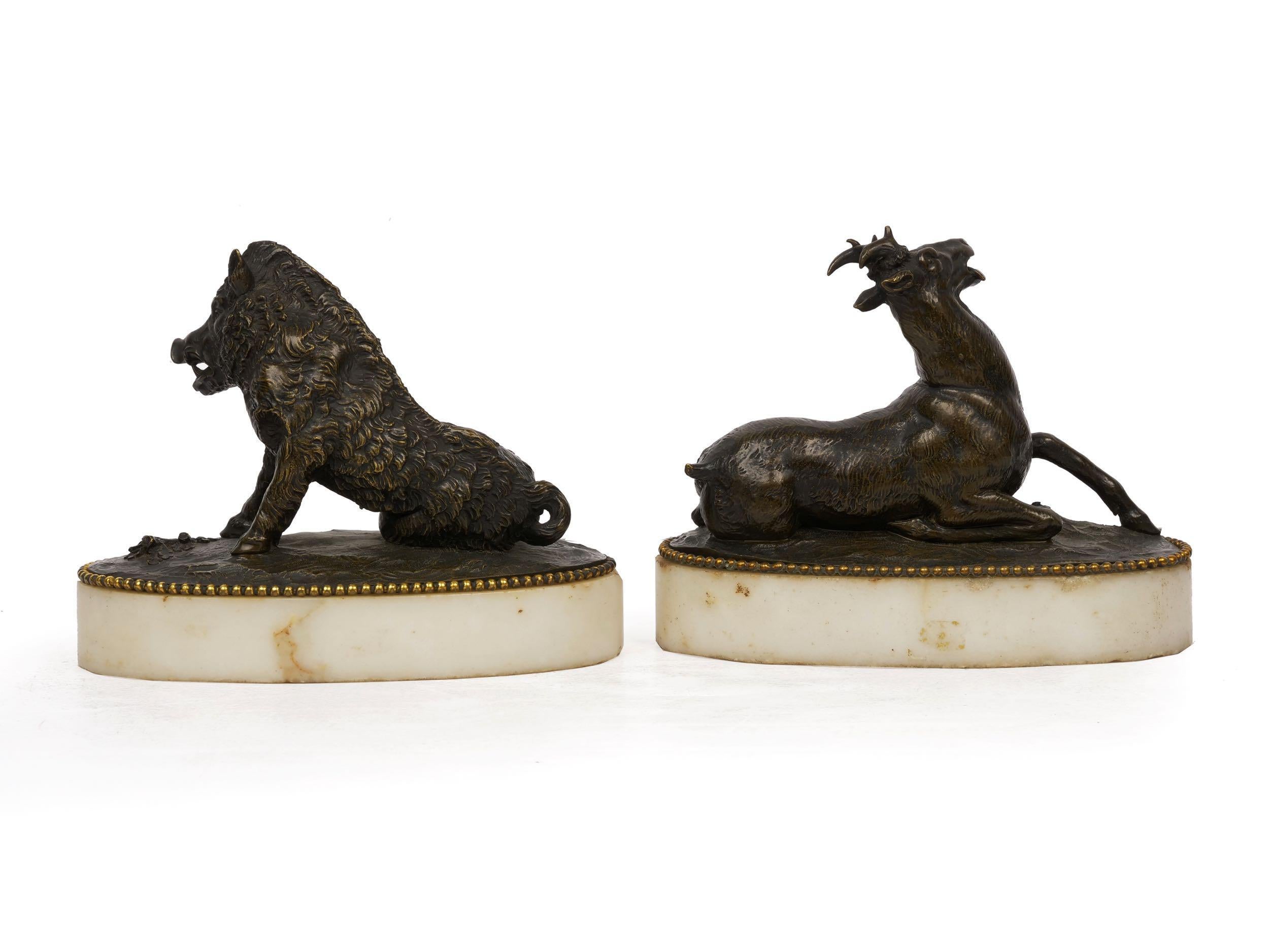 Pair of Antique Bronze Sculpture Paperweights Wounded Stag and Wild Boar In Good Condition For Sale In Shippensburg, PA