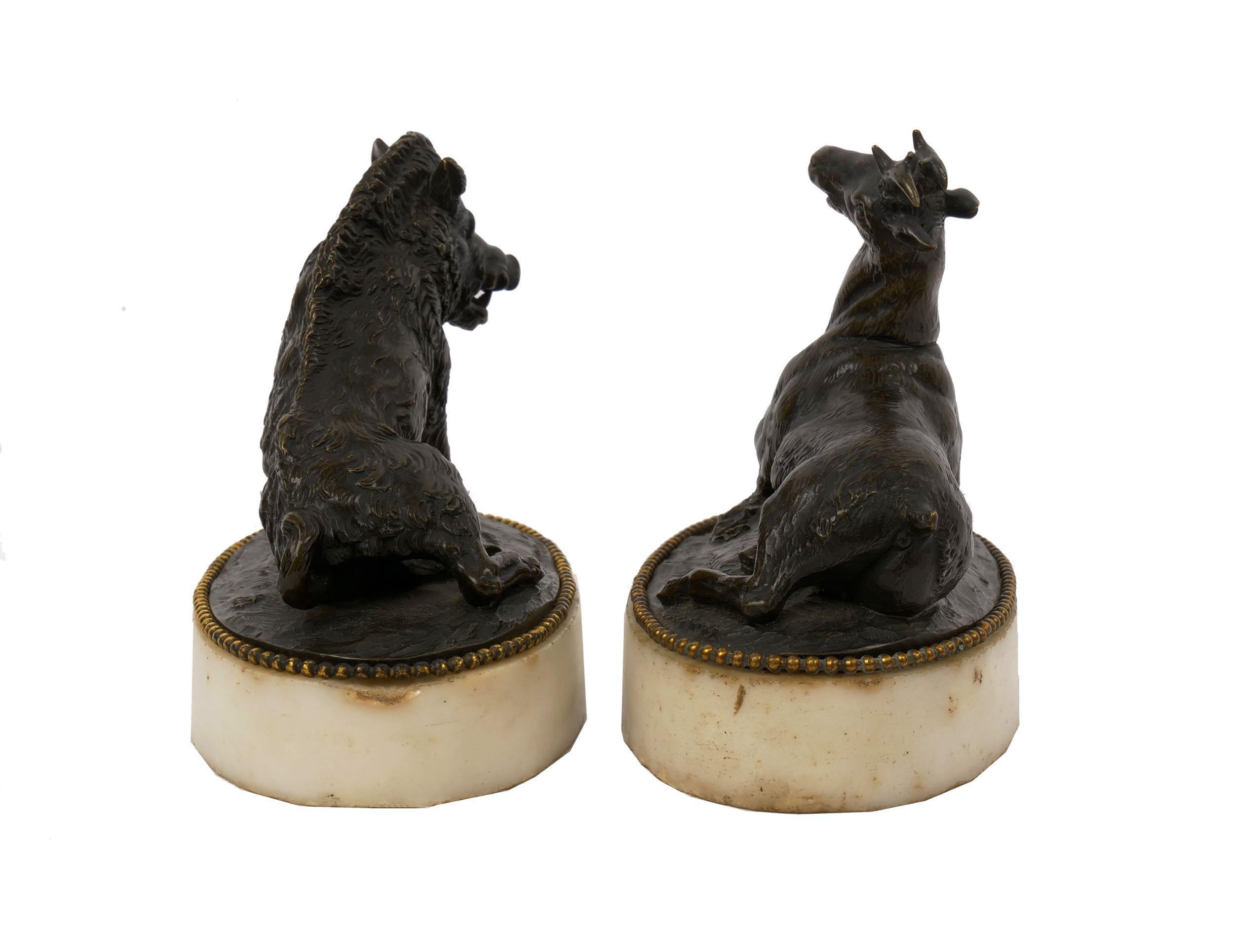 Pair of Antique Bronze Sculpture Paperweights Wounded Stag and Wild Boar For Sale 1