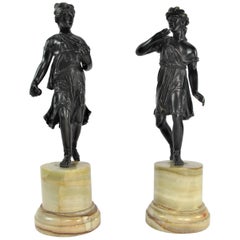 Pair of Antique Bronze Sculptures Representing Atalante and Hippomène