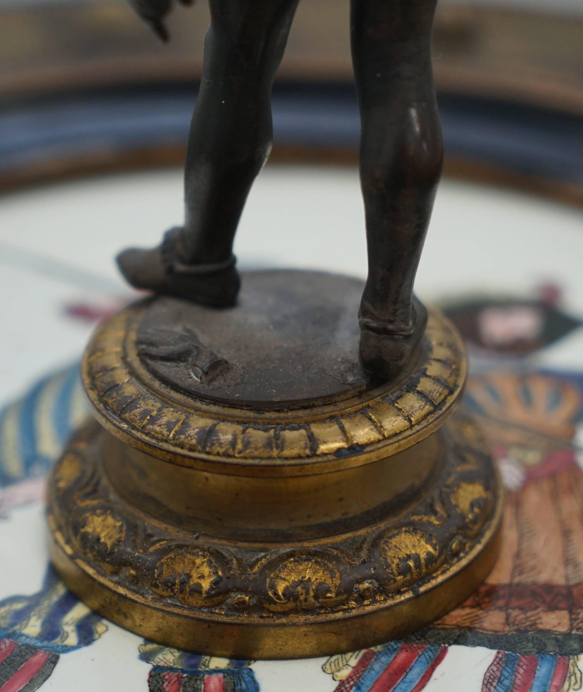 Pair of Antique Bronze Statues of Chaps Getting Ready to Duel Gloves Thrown Down 3