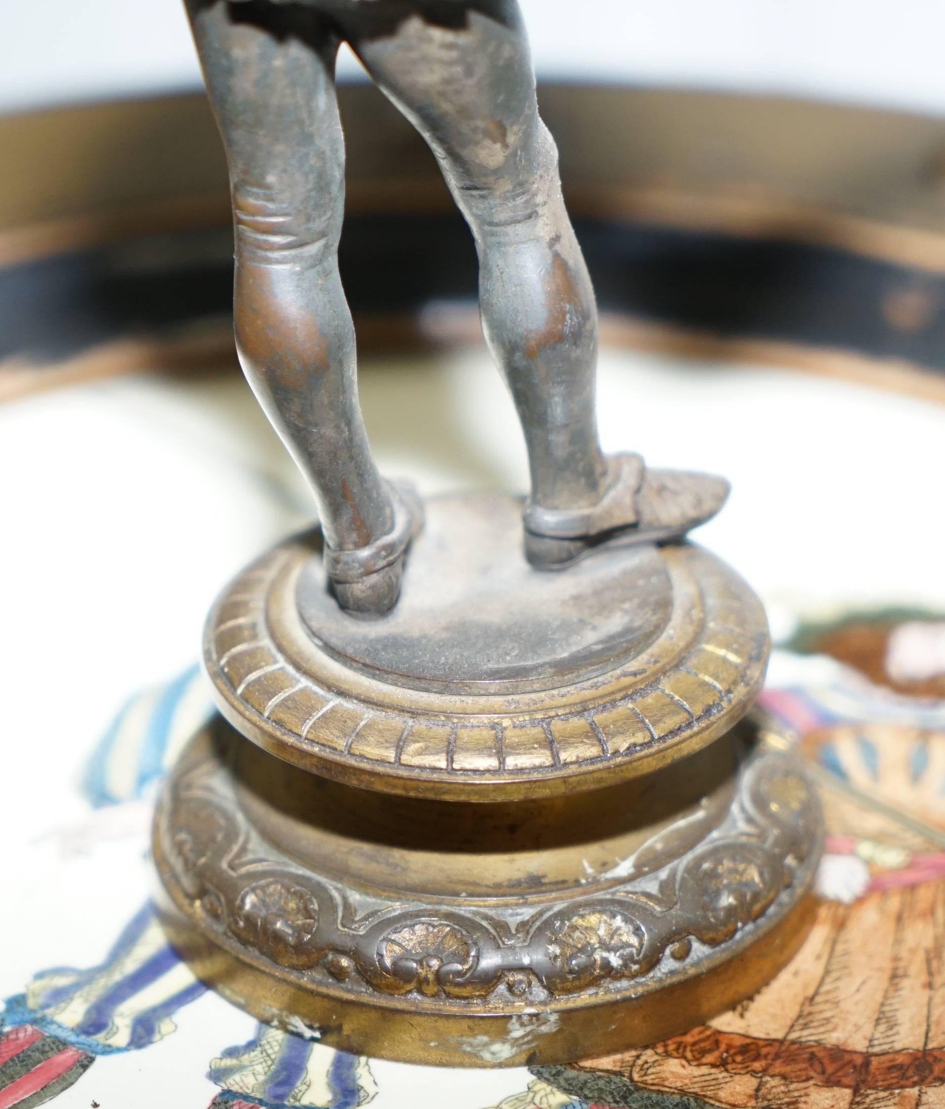 Pair of Antique Bronze Statues of Chaps Getting Ready to Duel Gloves Thrown Down 11