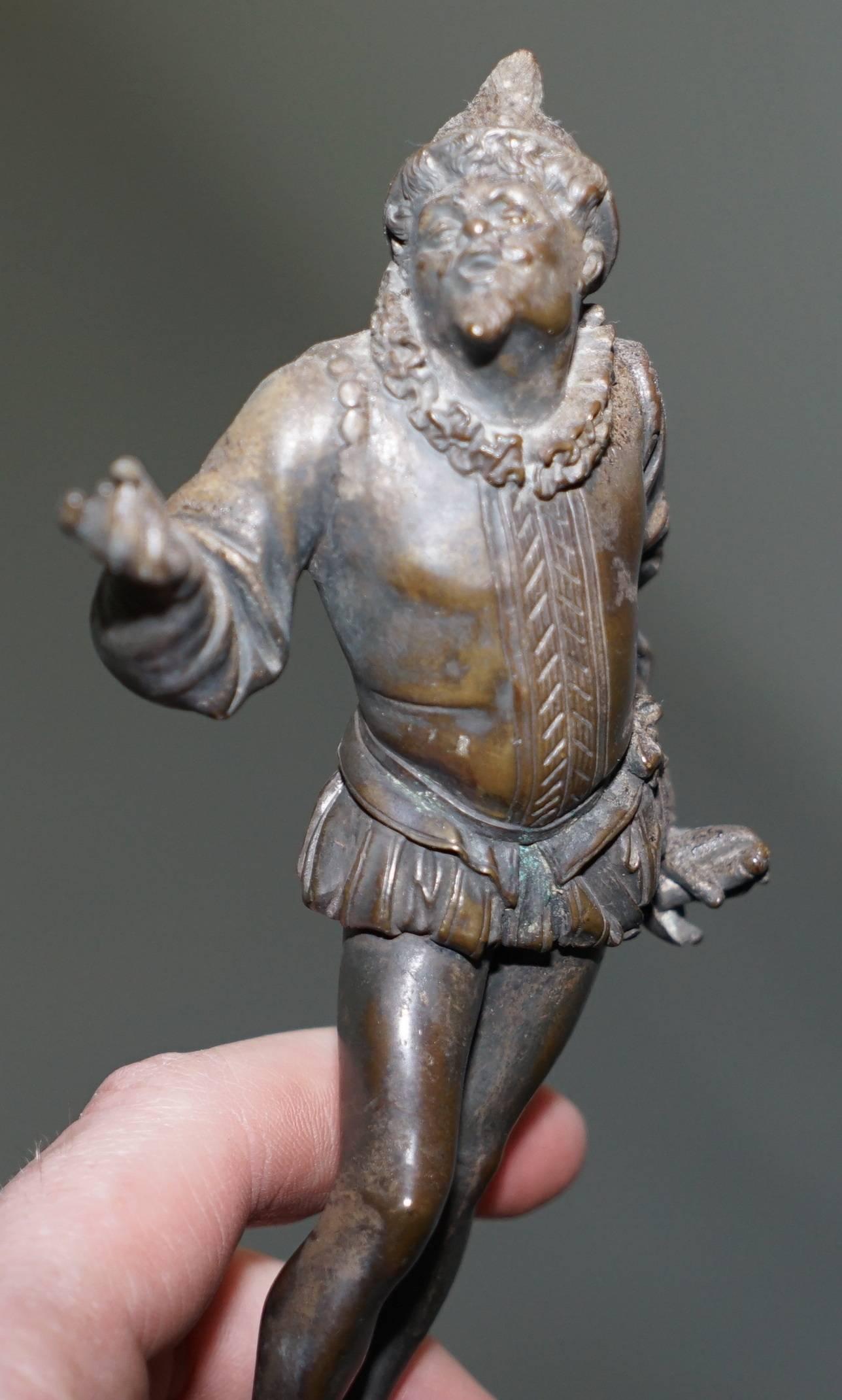 Pair of Antique Bronze Statues of Chaps Getting Ready to Duel Gloves Thrown Down 12