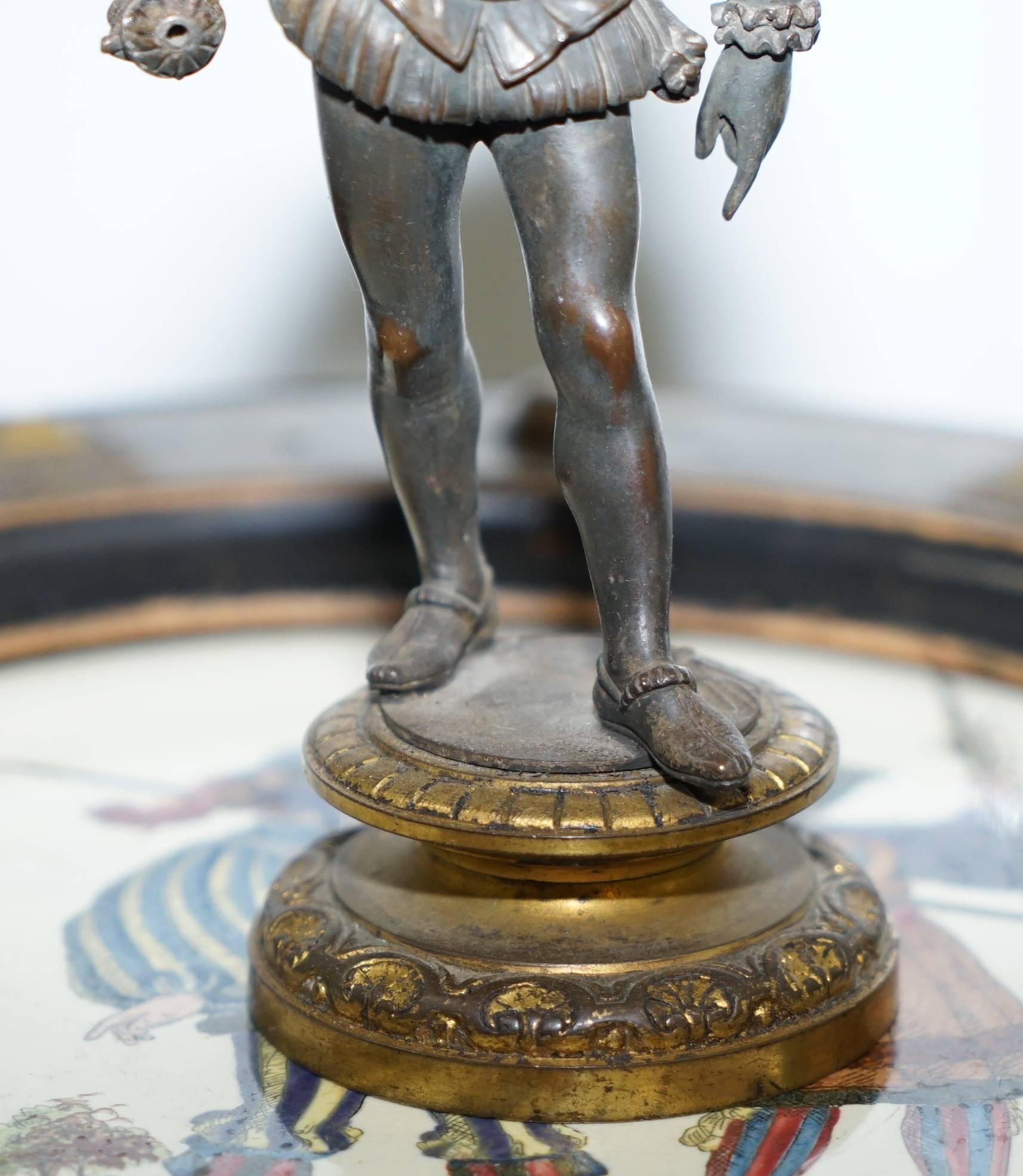 English Pair of Antique Bronze Statues of Chaps Getting Ready to Duel Gloves Thrown Down