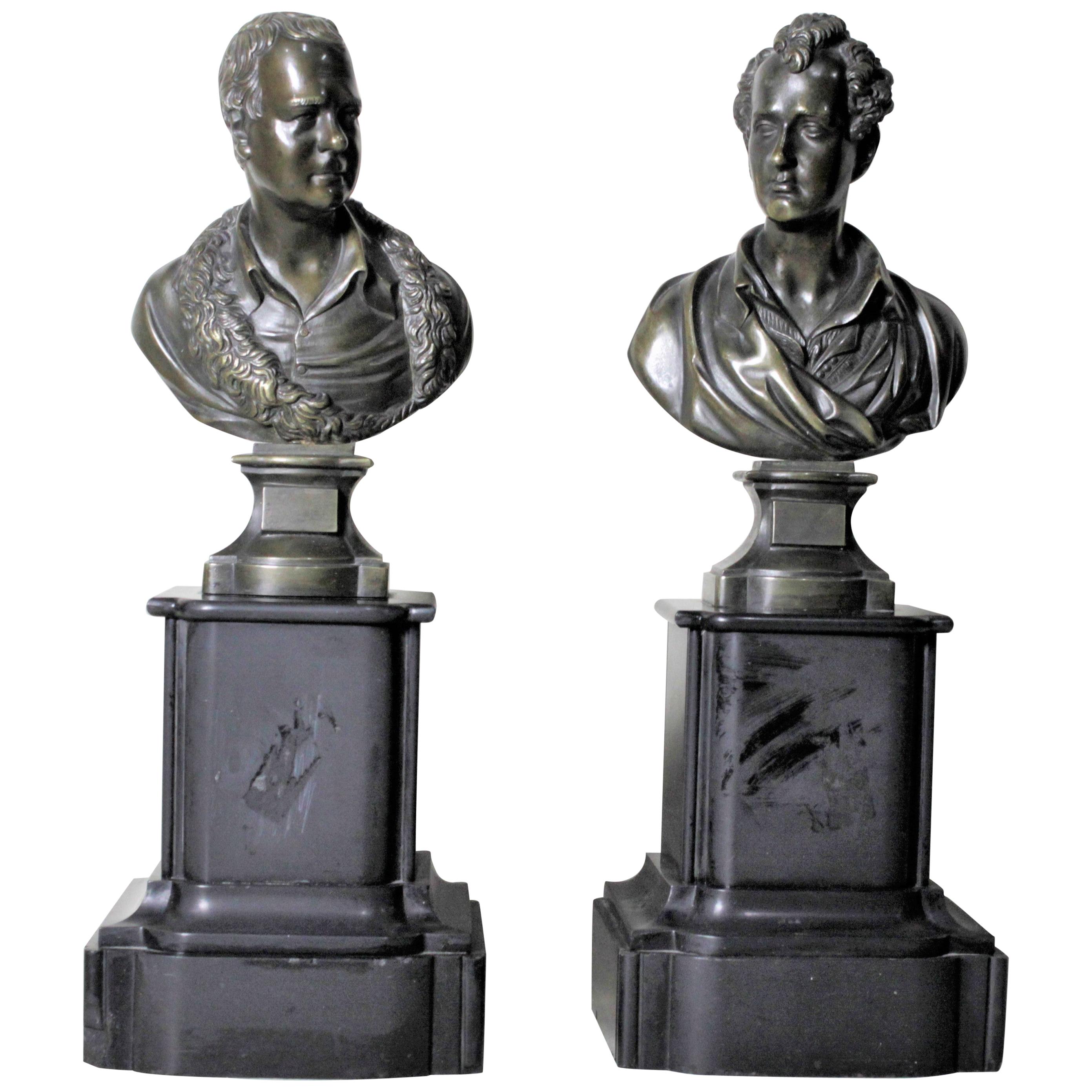 Pair of Antique Bronze Statues of Poets Robert Burns & Walter Scott