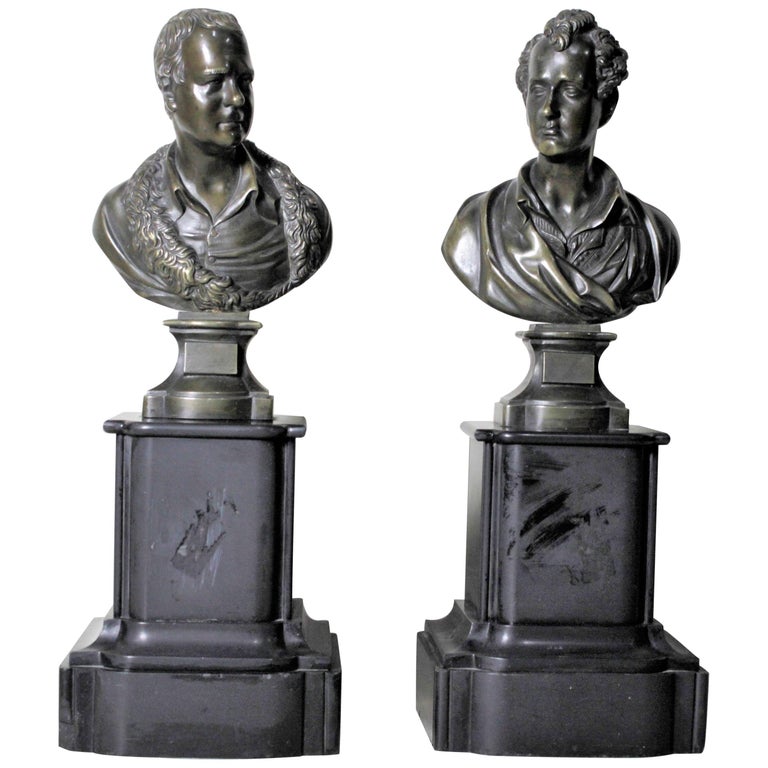 Pair of Antique Bronze Statues of Poets Robert Burns and Walter Scott