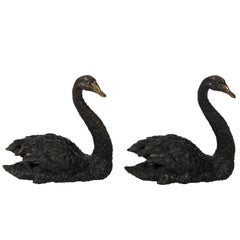 Pair of Antique Bronze Swan Sculptures