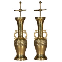 Pair of Antique Bronze Chinoiserie Table Lamps