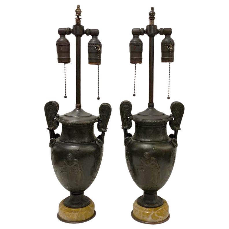 Pair of Antique Bronze Vase Lamps