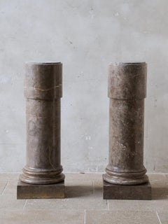 Pair of Antique Brown Solid Marble Columns, Brocatelle Veining, Classical Style