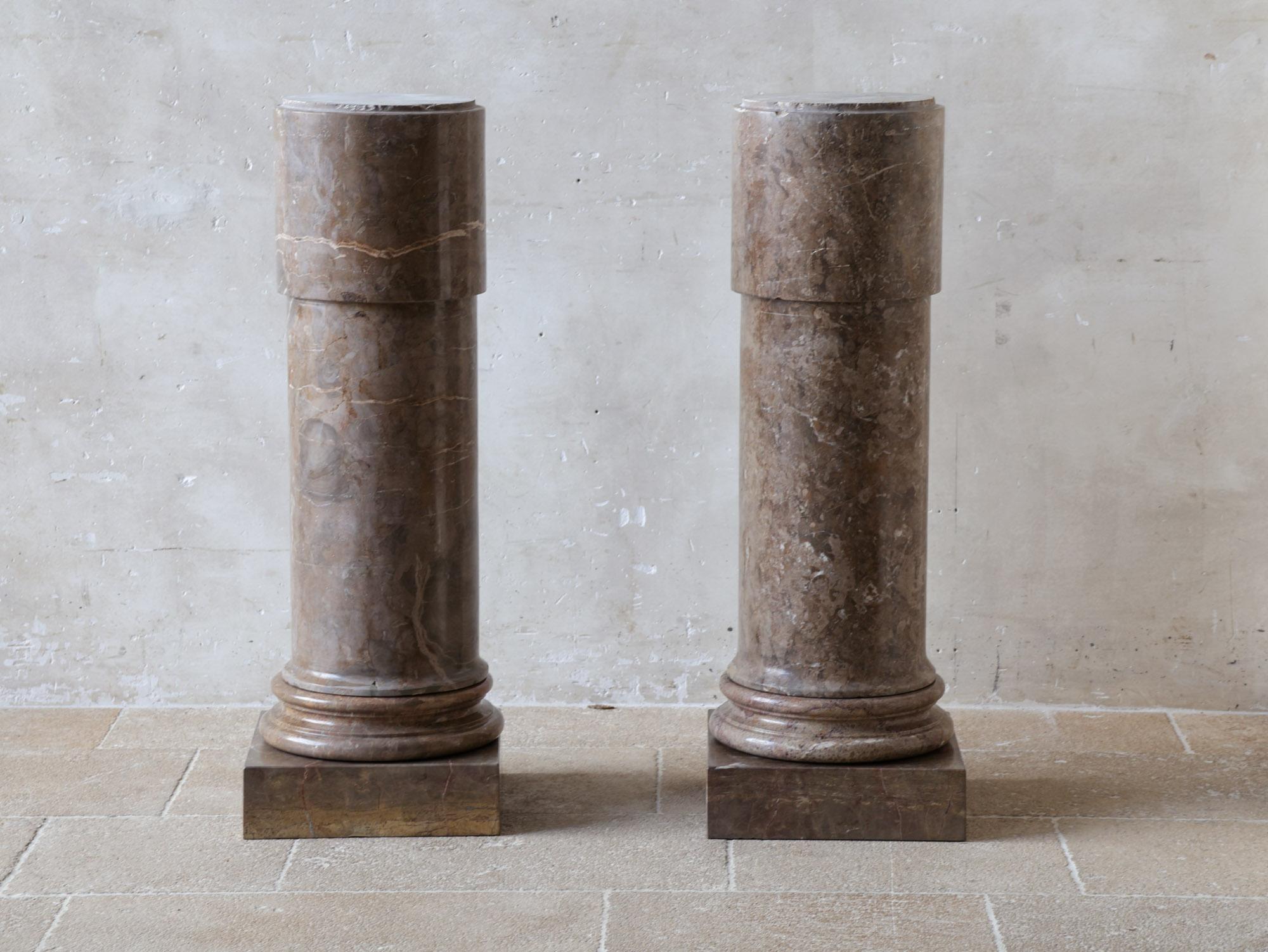 Dutch Pair of Antique Brown Solid Marble Columns, Brocatelle Veining, Classical Style For Sale