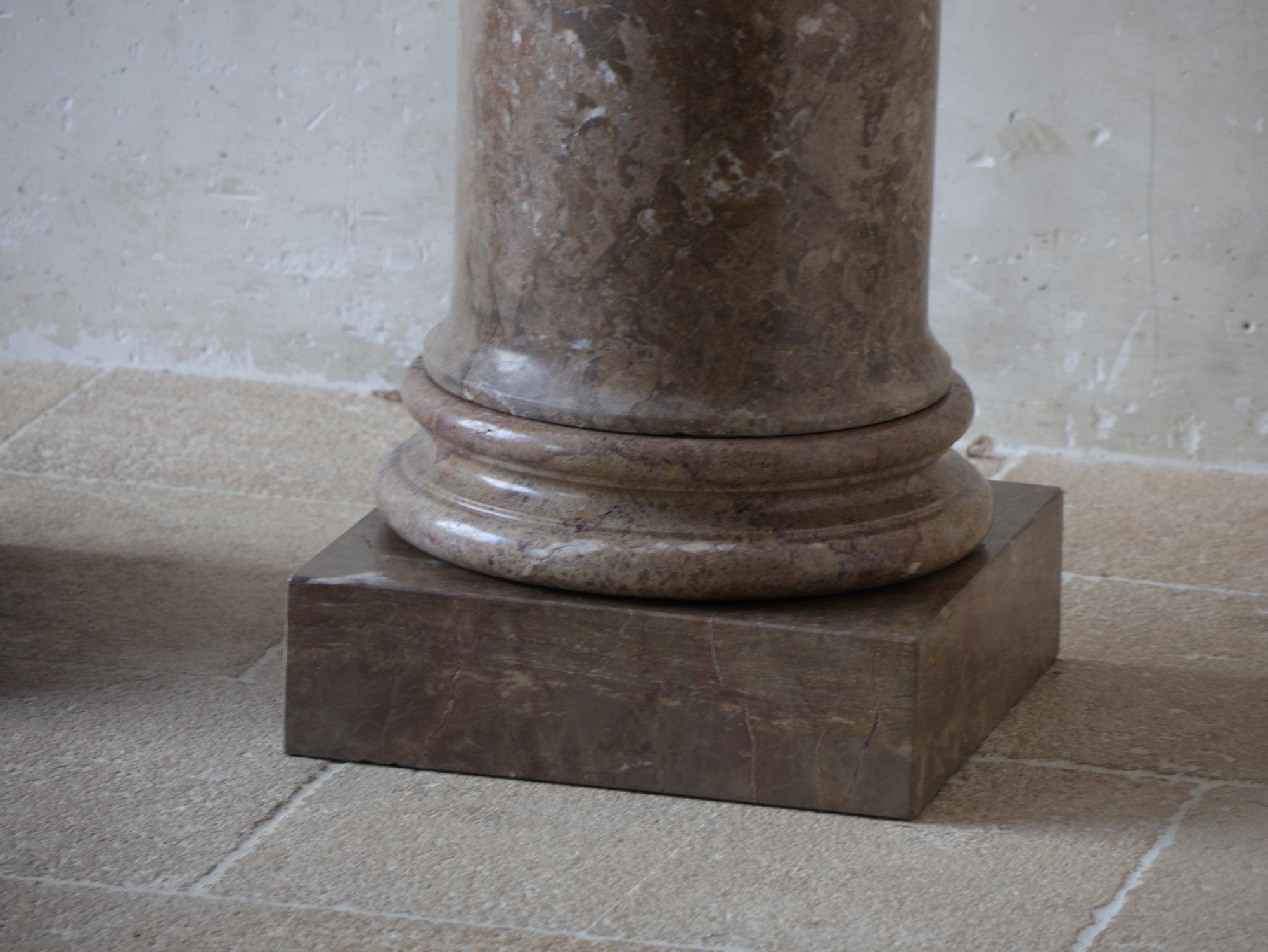 19th Century Pair of Antique Brown Solid Marble Columns, Brocatelle Veining, Classical Style For Sale