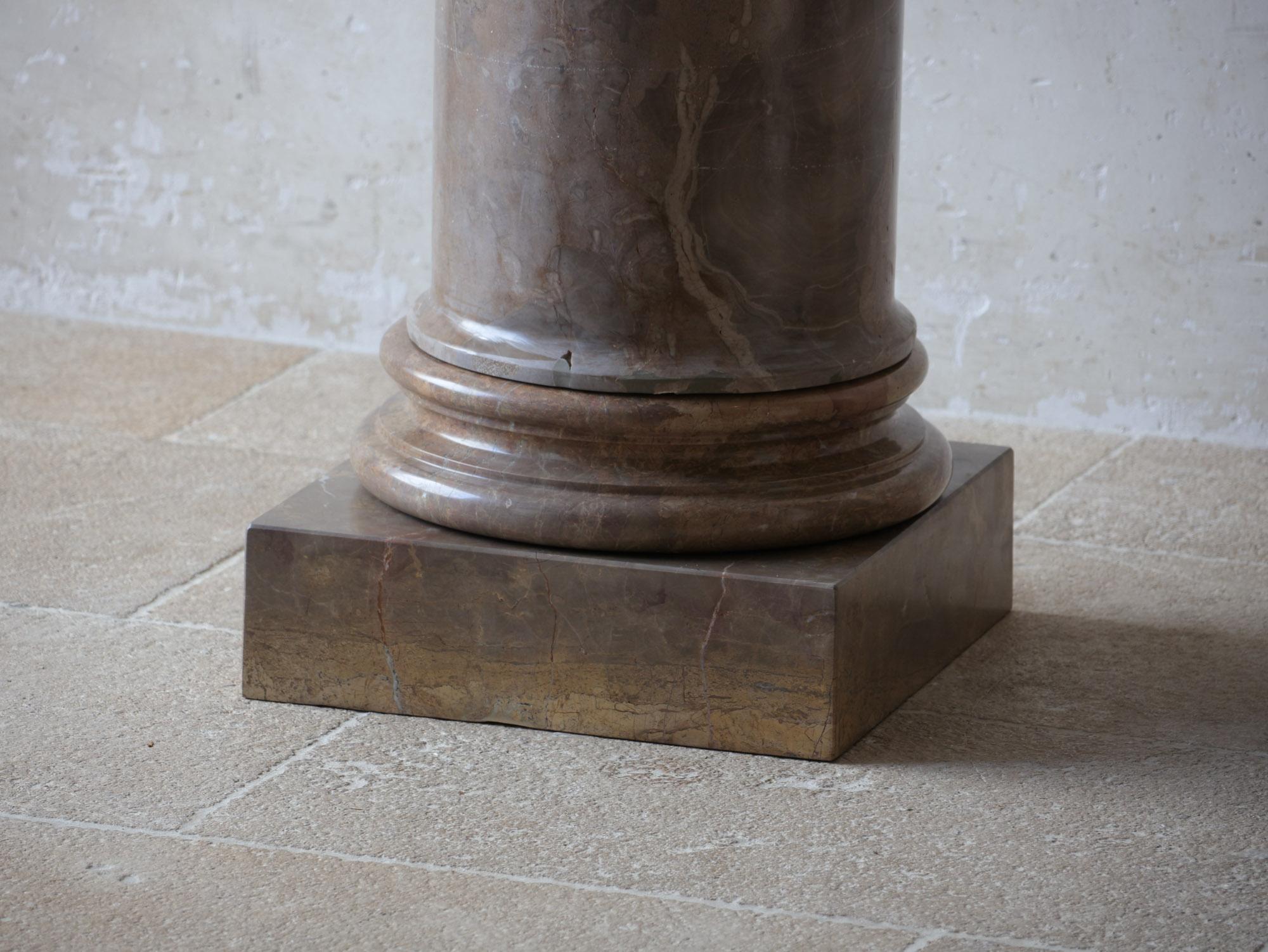 Pair of Antique Brown Solid Marble Columns, Brocatelle Veining, Classical Style For Sale 1
