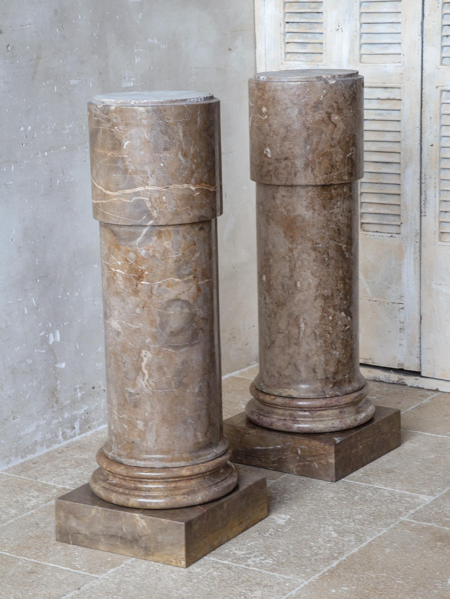 Pair of Antique Brown Solid Marble Columns, Brocatelle Veining, Classical Style For Sale 2