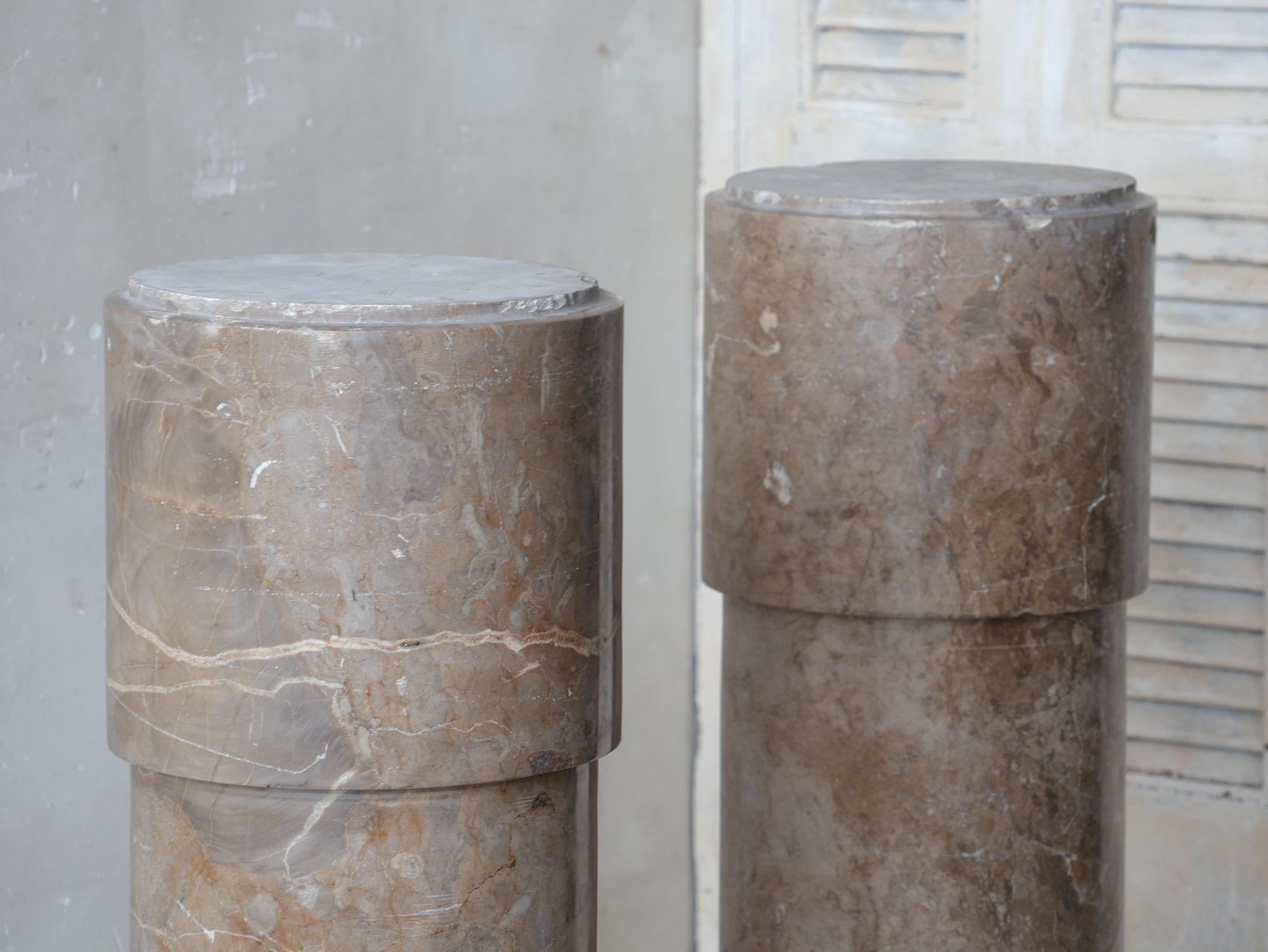 Pair of Antique Brown Solid Marble Columns, Brocatelle Veining, Classical Style For Sale 3
