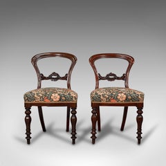 Pair of, Antique Buckle Back Chairs, English, Walnut, Dining, Side, Victorian