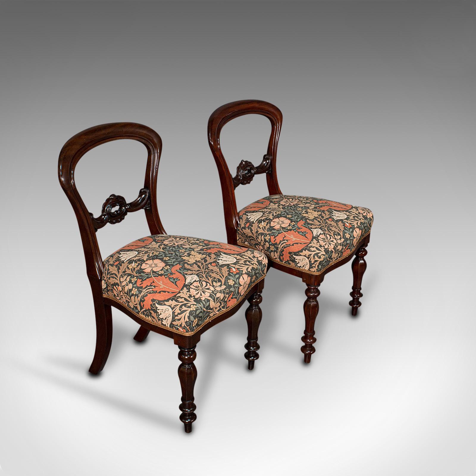 British Pair of, Antique Buckle Back Chairs, English, Walnut, Dining, Side, Victorian