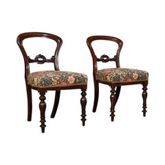 Pair of, Antique Buckle Back Chairs, English, Walnut, Dining, Side, Victorian